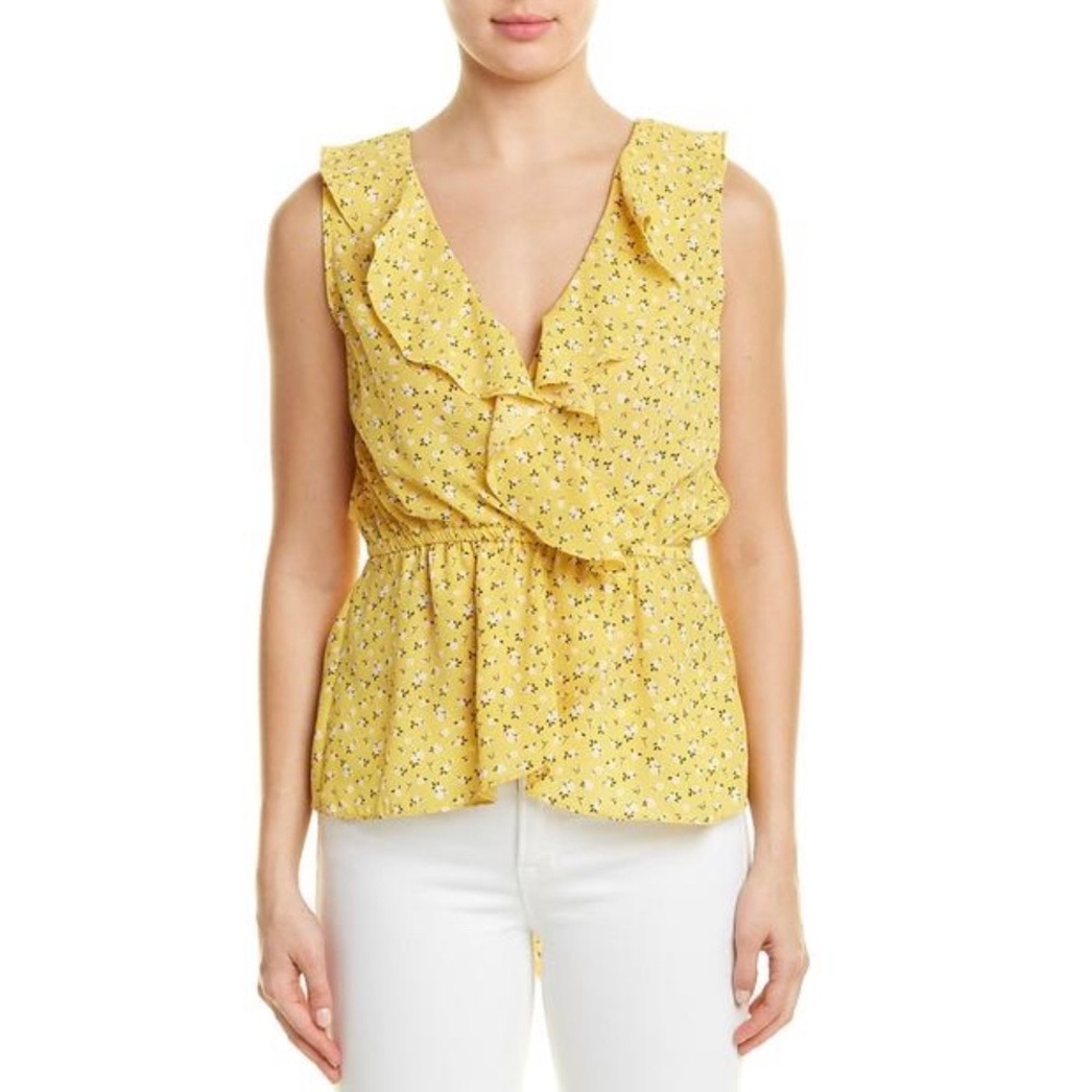 Max Studio Floral Surplice Ruffle Peplum Top Ties